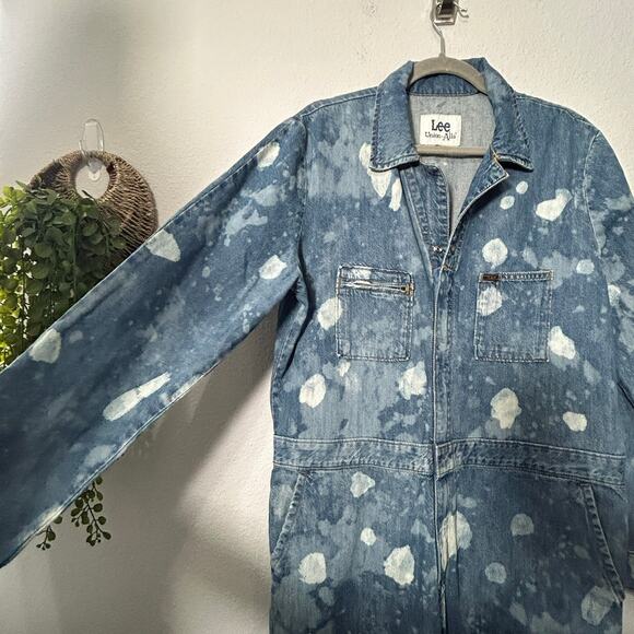 NEW Lee Women's Denim Splatter Union-Alls Coverall Great Fog Sz Large Zip Front - Picture 8 of 11